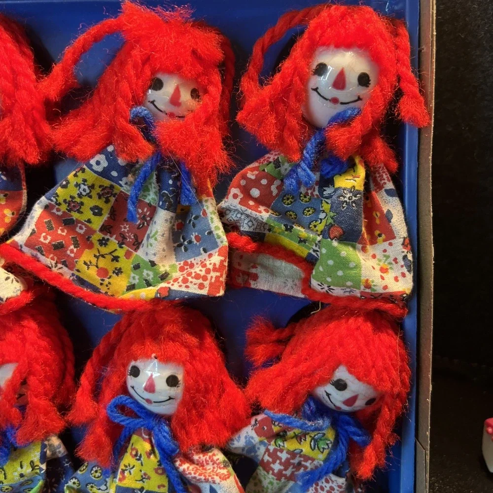 Vtg Radiant Holiday Christmas Lights Rag Doll Girl Red Felt Hair in Box Read‎